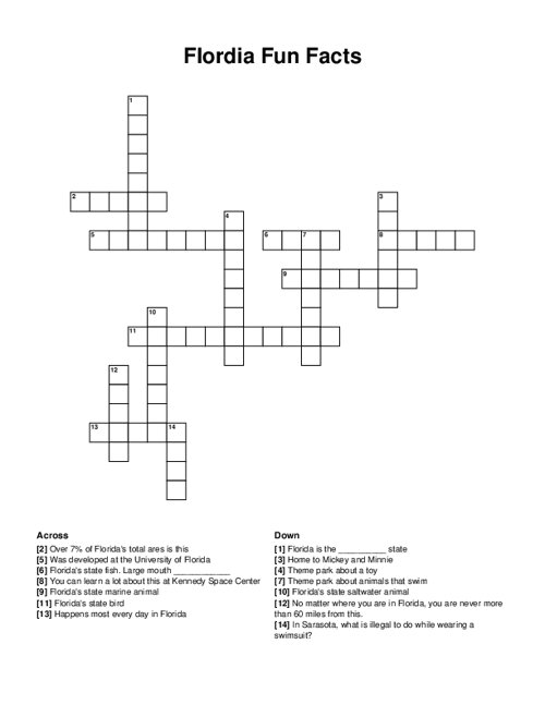 Flordia Fun Facts Crossword Puzzle