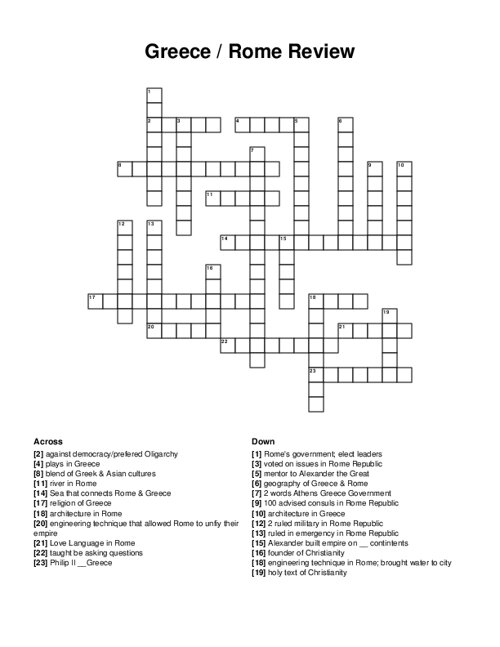 Greece / Rome Review Crossword Puzzle