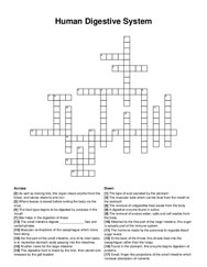 Human Digestive System crossword puzzle