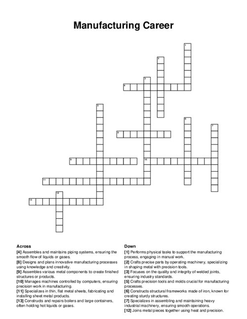 Manufacturing Career Crossword Puzzle