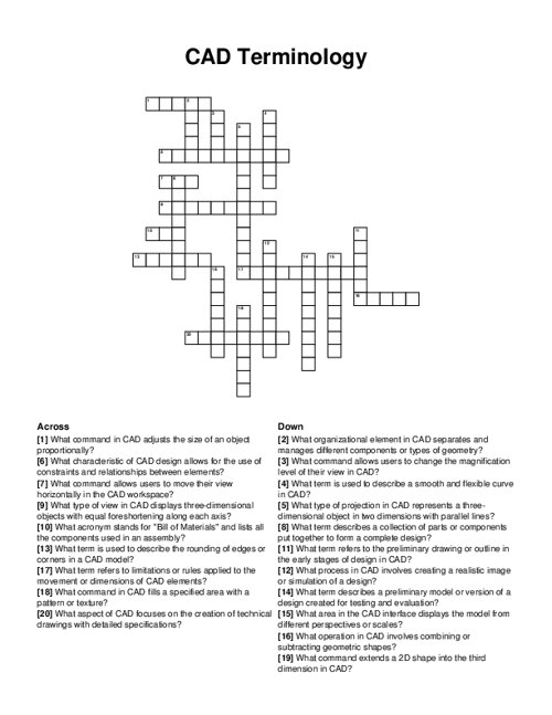 CAD Terminology Crossword Puzzle