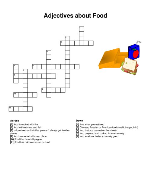Adjectives about Food Crossword Puzzle