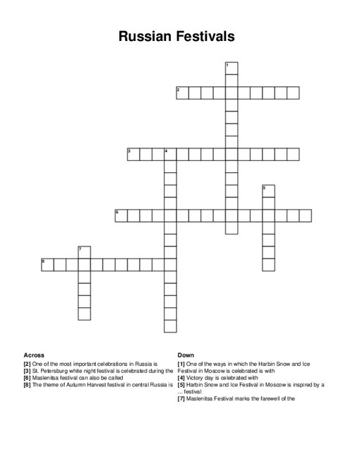 Russian Festivals Crossword Puzzle