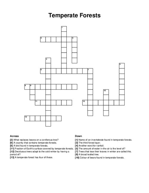 Temperate Forests Crossword Puzzle