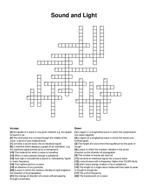 Sound and Light Crossword Puzzle