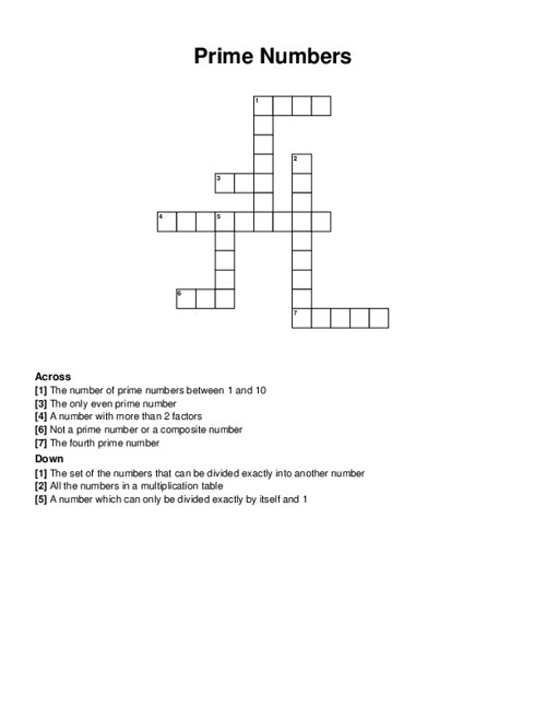 Prime Numbers Crossword Puzzle