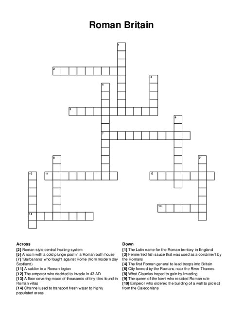 Roman Britain Crossword Puzzle