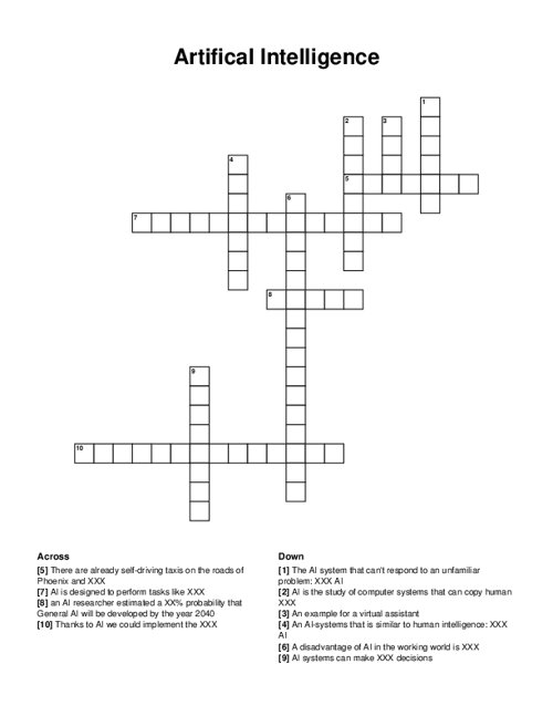 Artifical Intelligence Crossword Puzzle