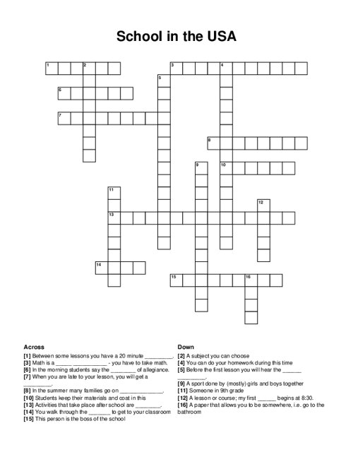 School in the USA Crossword Puzzle