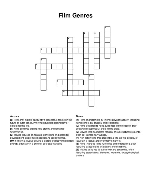 Film Genres Crossword Puzzle