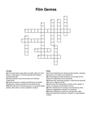 Film Genres crossword puzzle