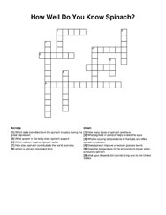 How Well Do You Know Spinach? crossword puzzle