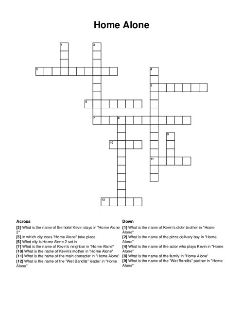 Home Alone Crossword Puzzle