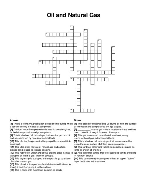 Oil and Natural Gas Crossword Puzzle