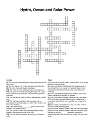 Hydro, Ocean and Solar Power crossword puzzle