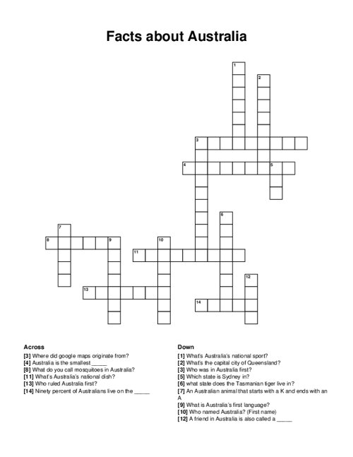 Facts about Australia Crossword Puzzle