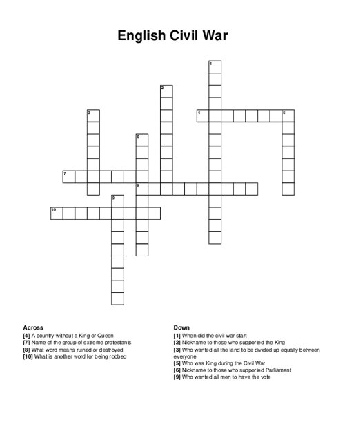 English Civil War Crossword Puzzle