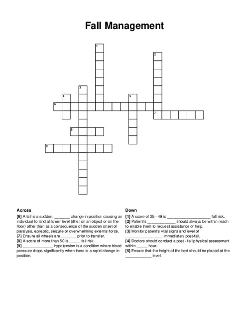 Fall Management Crossword Puzzle