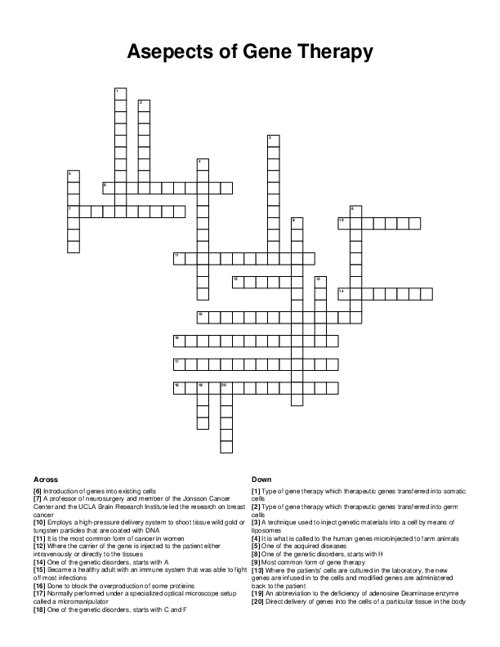 Asepects of Gene Therapy Crossword Puzzle