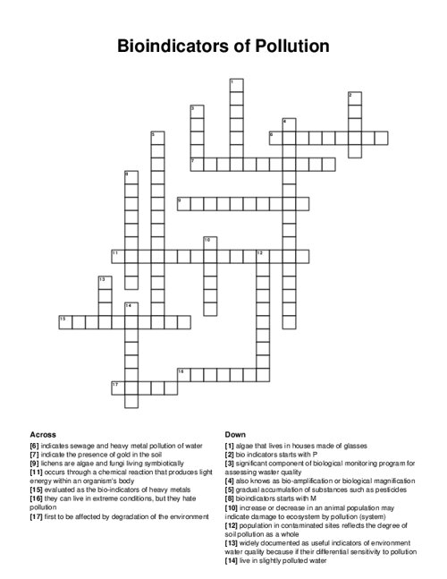 Bioindicators of Pollution Crossword Puzzle