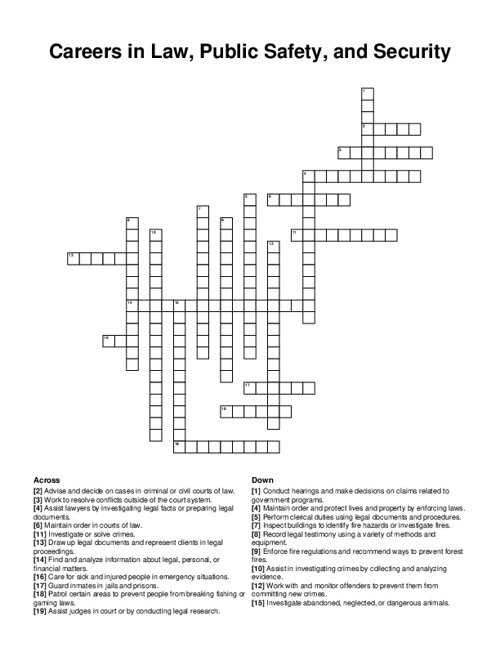 Careers in Law, Public Safety, and Security Crossword Puzzle