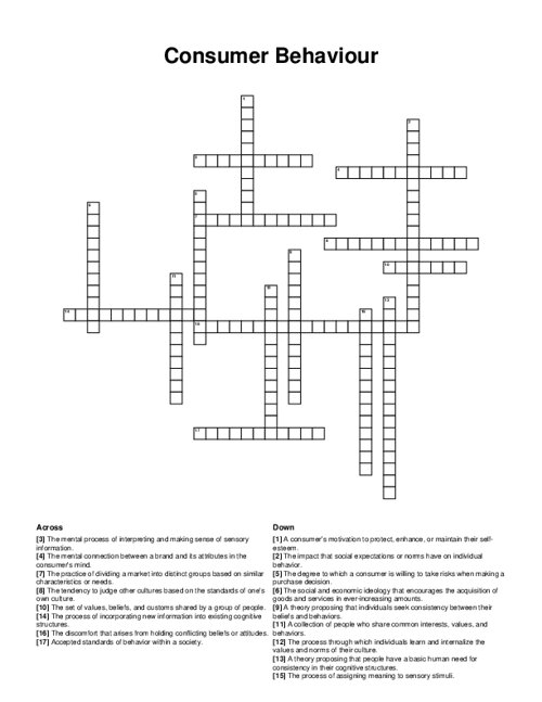 Consumer Behaviour Crossword Puzzle