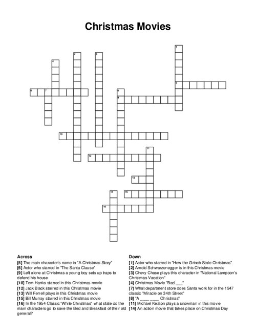 Christmas Movies Crossword Puzzle