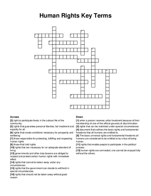 Human Rights Key Terms Crossword Puzzle