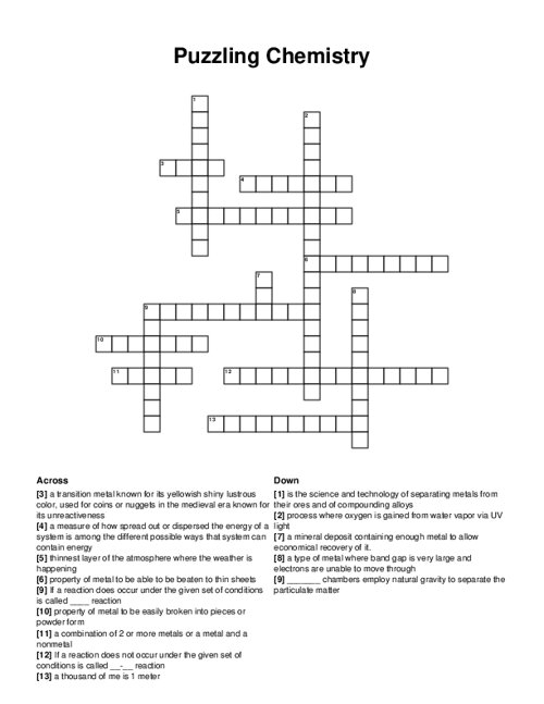 Puzzling Chemistry Crossword Puzzle