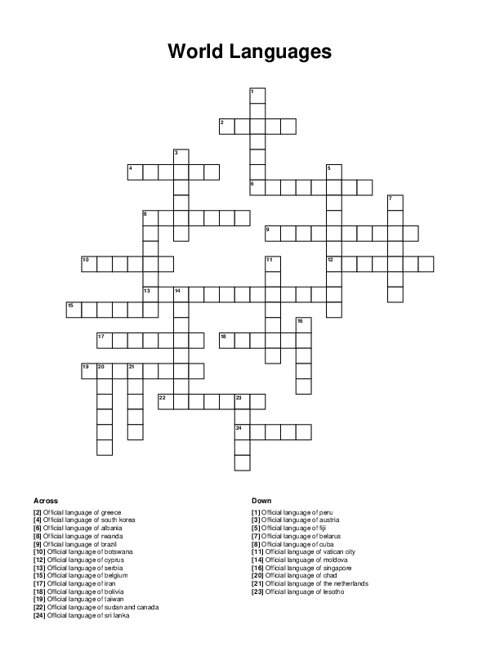 World Languages Crossword Puzzle