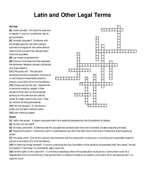 Latin and Other Legal Terms Crossword Puzzle