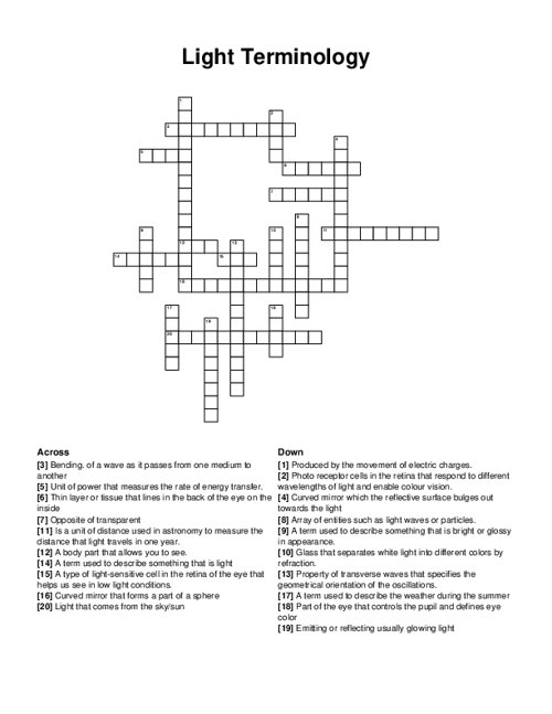 Light Terminology Crossword Puzzle