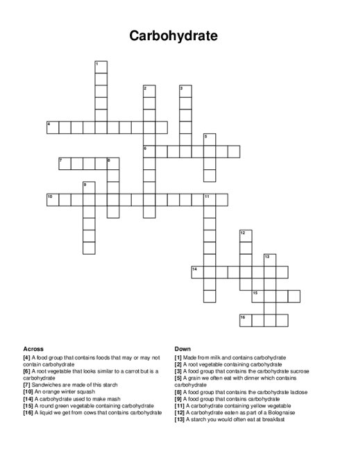 Carbohydrate Crossword Puzzle
