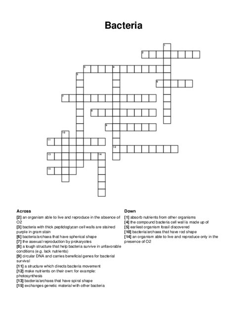 Bacteria Crossword Puzzle