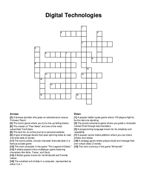 Digital Technologies Crossword Puzzle