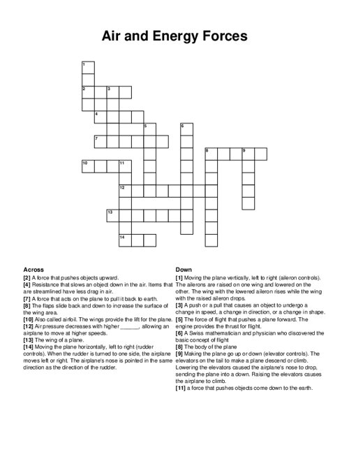 Air and Energy Forces Crossword Puzzle