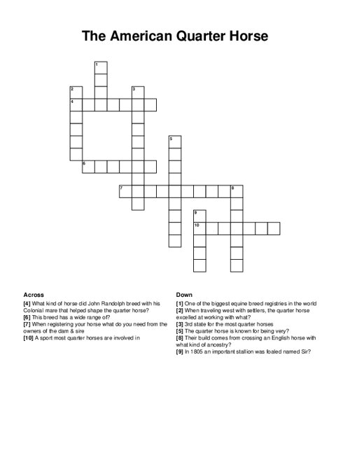 The American Quarter Horse Crossword Puzzle