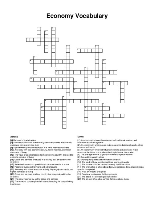 Economy Vocabulary Crossword Puzzle