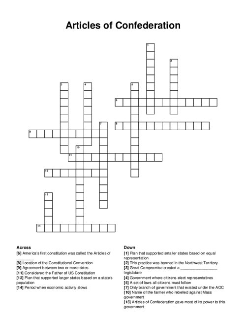 Articles of Confederation Crossword Puzzle