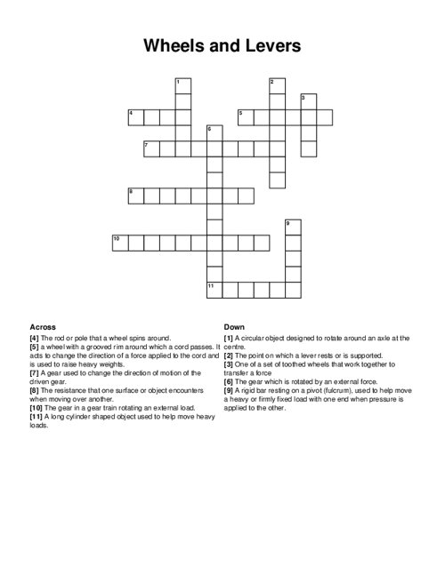 Wheels and Levers Crossword Puzzle