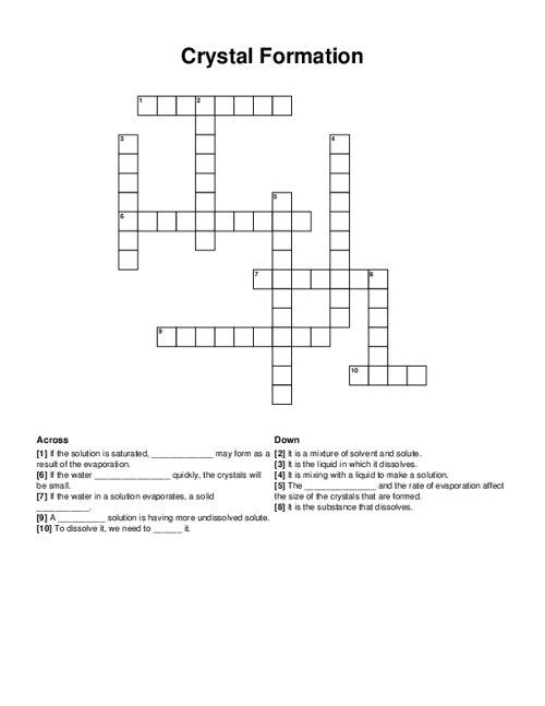 Crystal Formation Crossword Puzzle