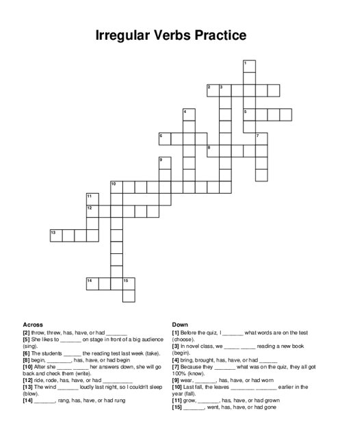 Irregular Verbs Practice Crossword Puzzle