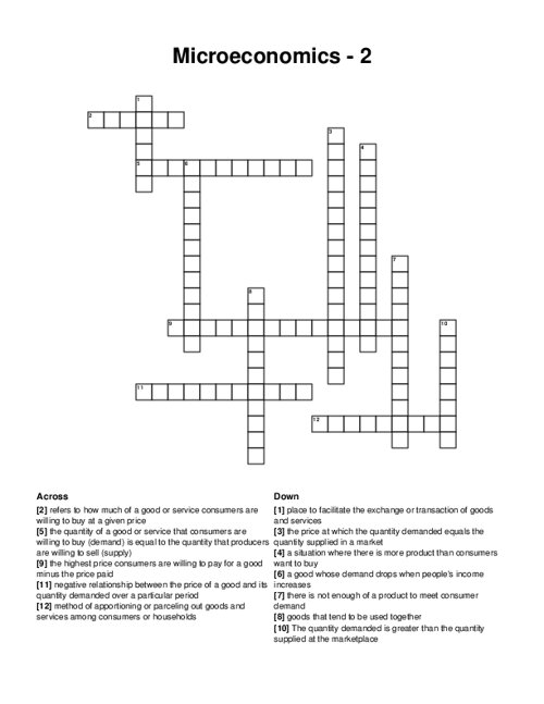 Microeconomics - 2 Crossword Puzzle