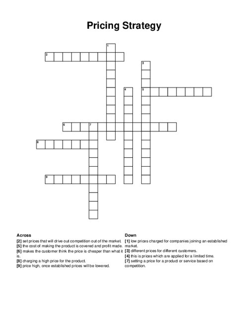 Pricing Strategy Crossword Puzzle