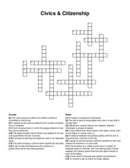 Civics & Citizenship crossword puzzle