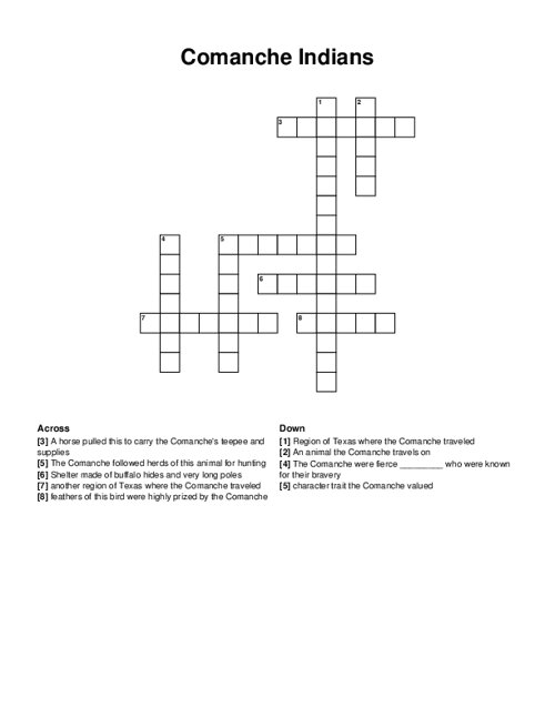 Comanche Indians Crossword Puzzle