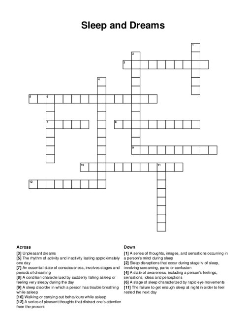 Sleep and Dreams Crossword Puzzle