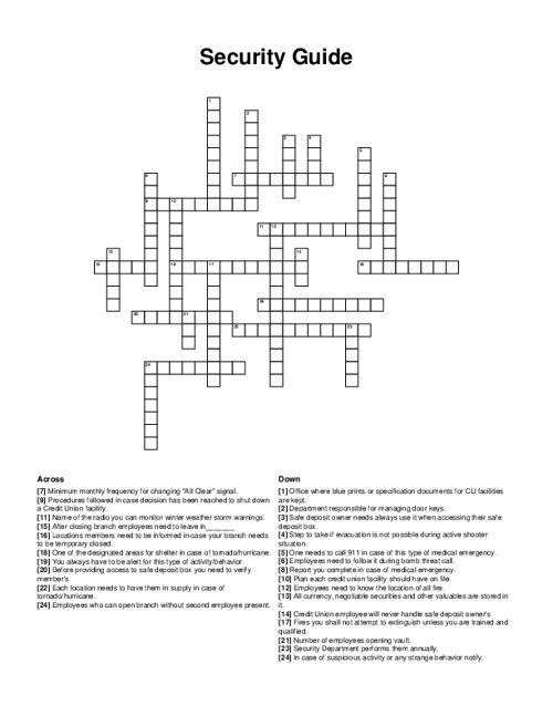 Security Guide Crossword Puzzle