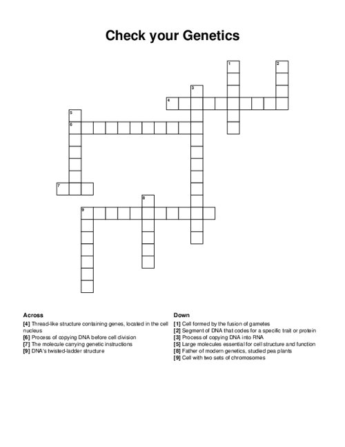 Check your Genetics Crossword Puzzle