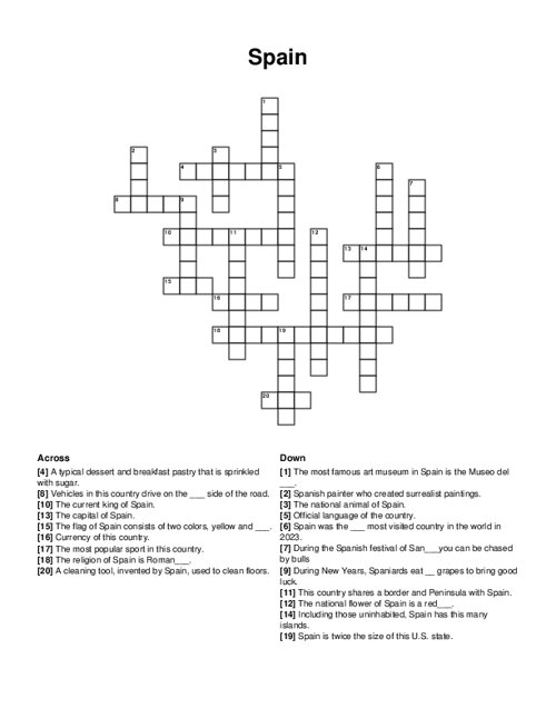 Spain Crossword Puzzle